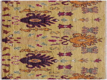 handmade Modern Moroccan Lt. Gold Purple Hand Knotted RECTANGLE 100% WOOL area rug 5x8